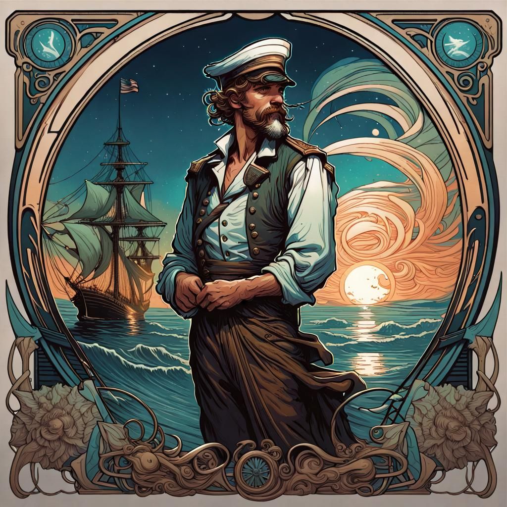 Art Nouveau Sailor Portrait in Dan Mumford Style