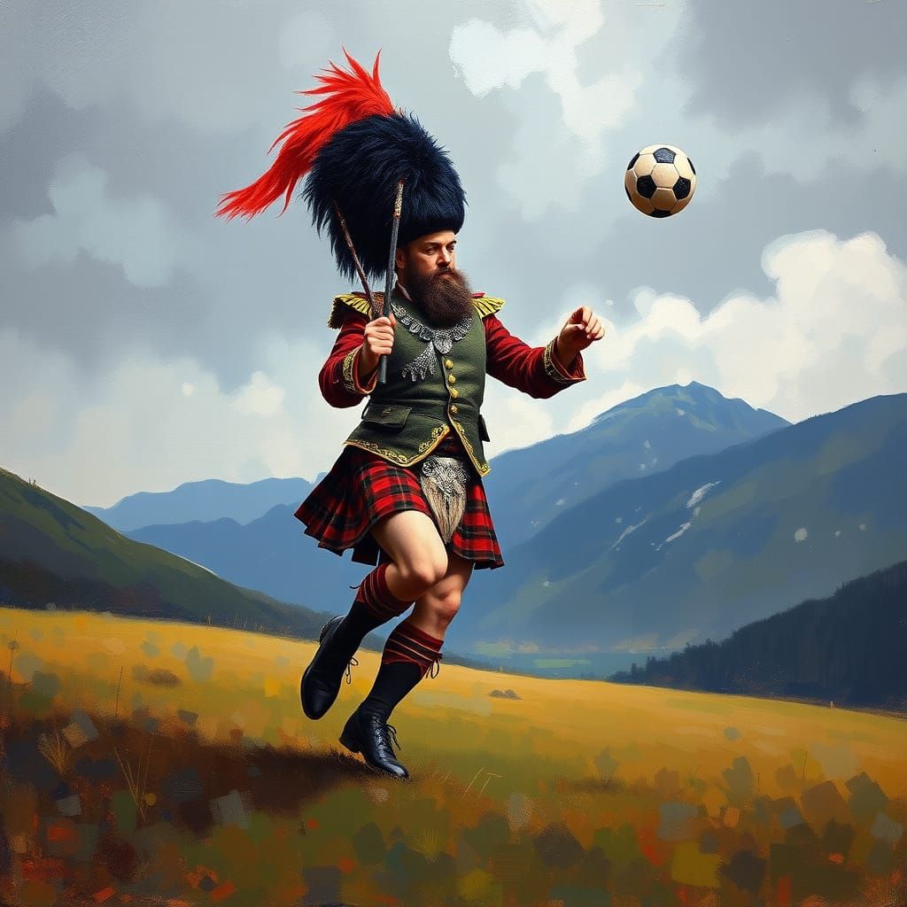 Beefeater Plays Football: Steampunk Cubist Painting