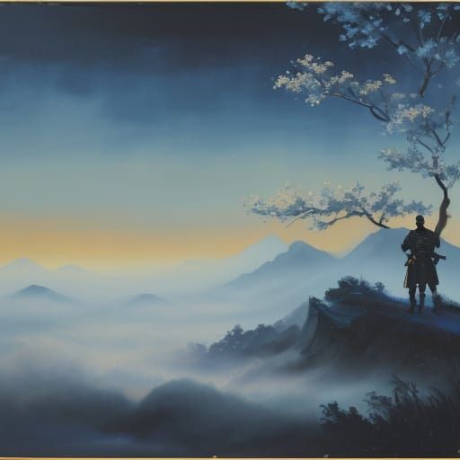 Samurai Warrior Under Ethereal Night Sky
