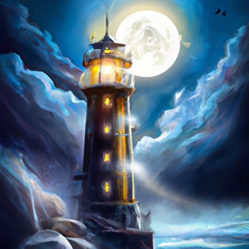 Mystical Lighthouse at Night: Digital Matte Painting