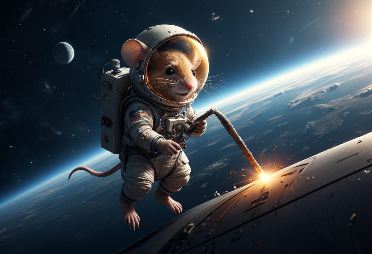 Cute Mouse Astronaut Performs Daring Spacewalk