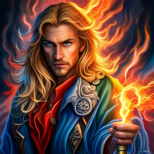 Warlock Channels Lightning and Fire in Airbrush Art