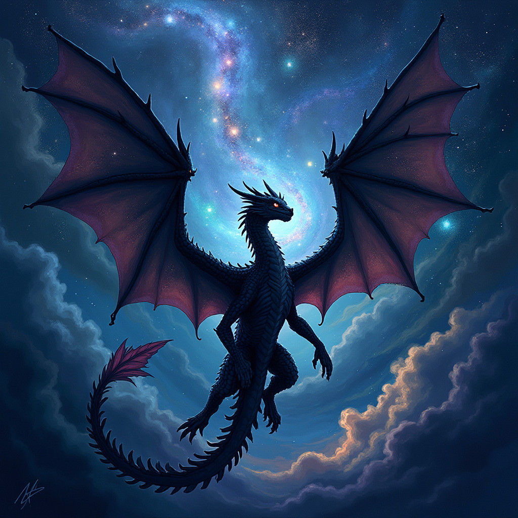 Celestial Black Dragon Reveals Starry Galaxy Wings