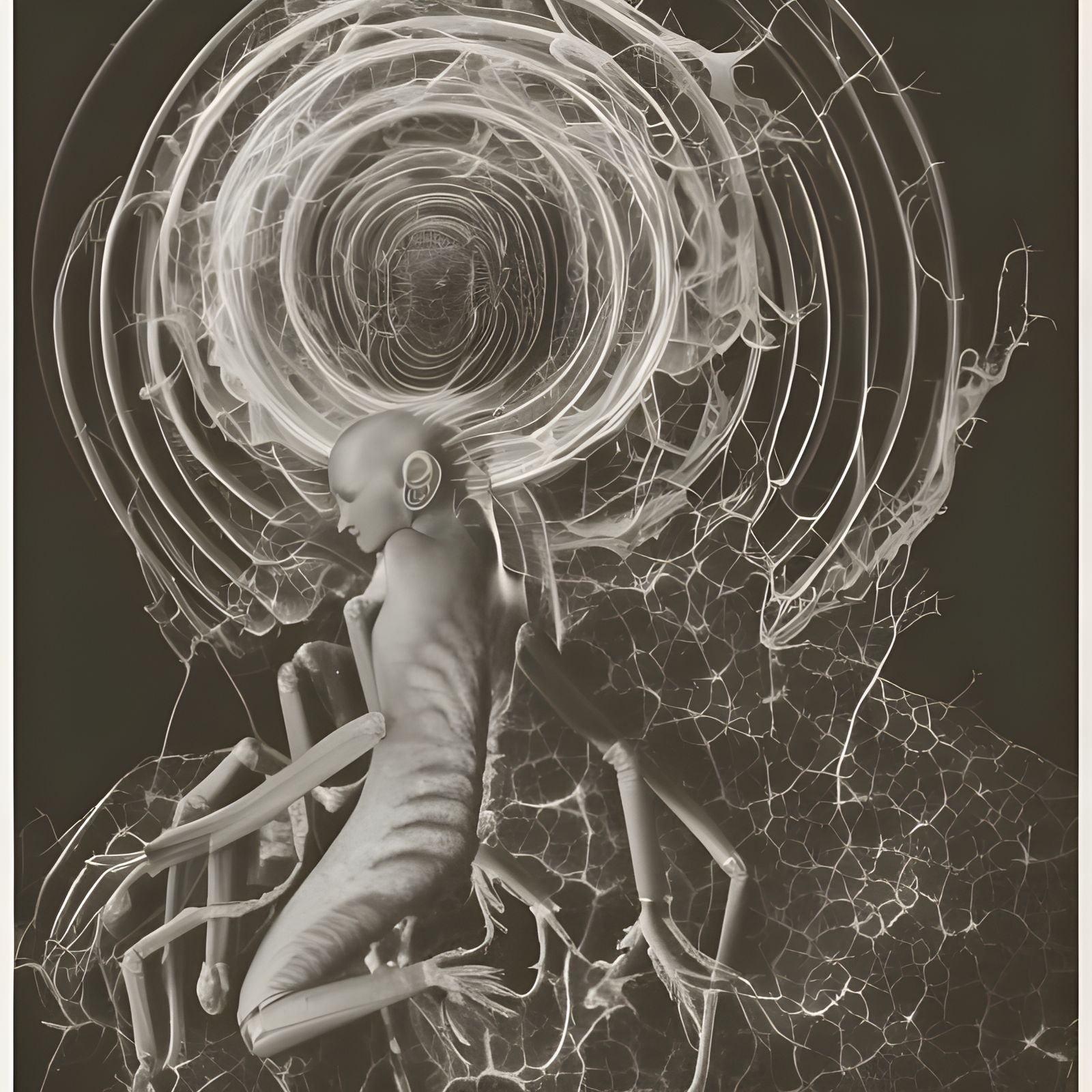 Cyborg with Fibonacci Elements in Detailed Matte Painting