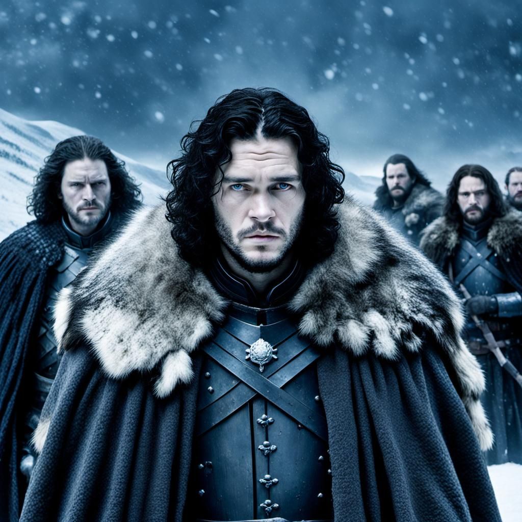 John Snow and White Walkers in Ice-Blue Light