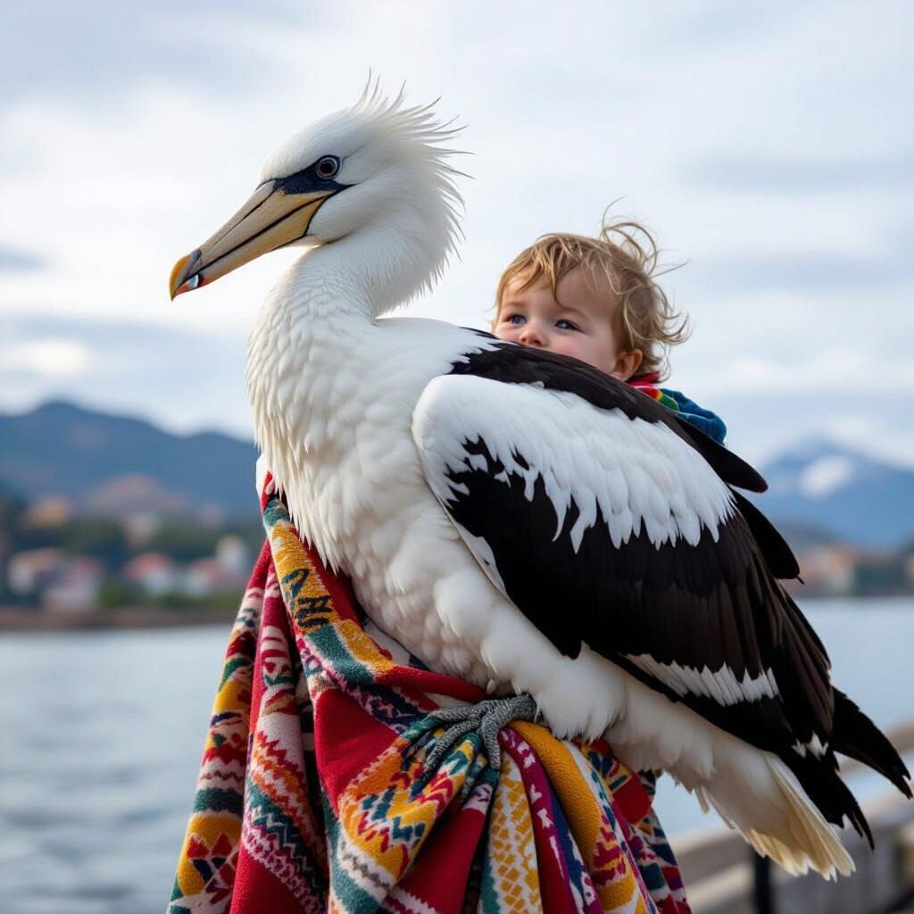 Stork Delivering Baby Wrapped in Cloth
