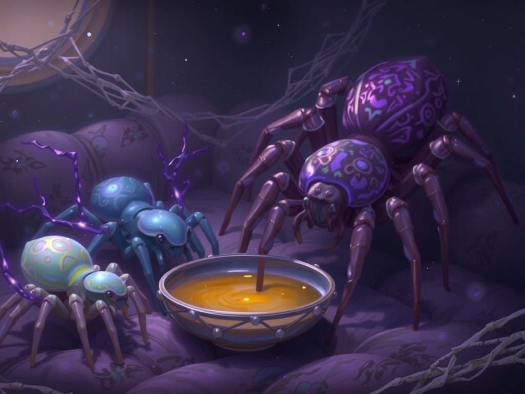 Surreal Goddess Spider Brood Drains Ambrosia in a Webbed Oas...