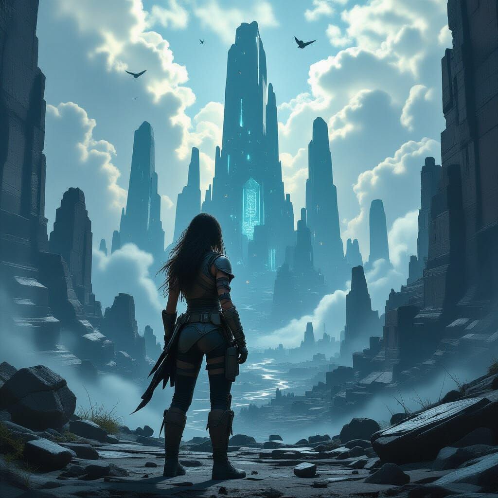 Explorer Surveys Crumbling Alien City