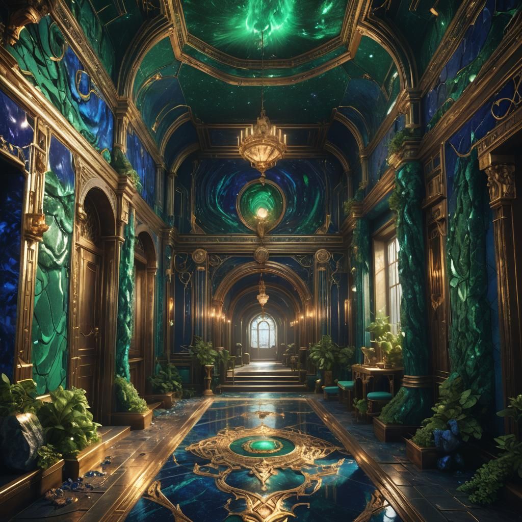 Fantastical Azurite Malachite Hallway in Detailed Matte Pain...