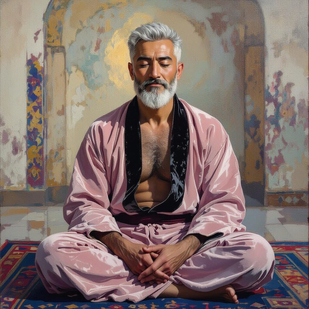 Serene Elder Man in Temple, Divine Portrait
