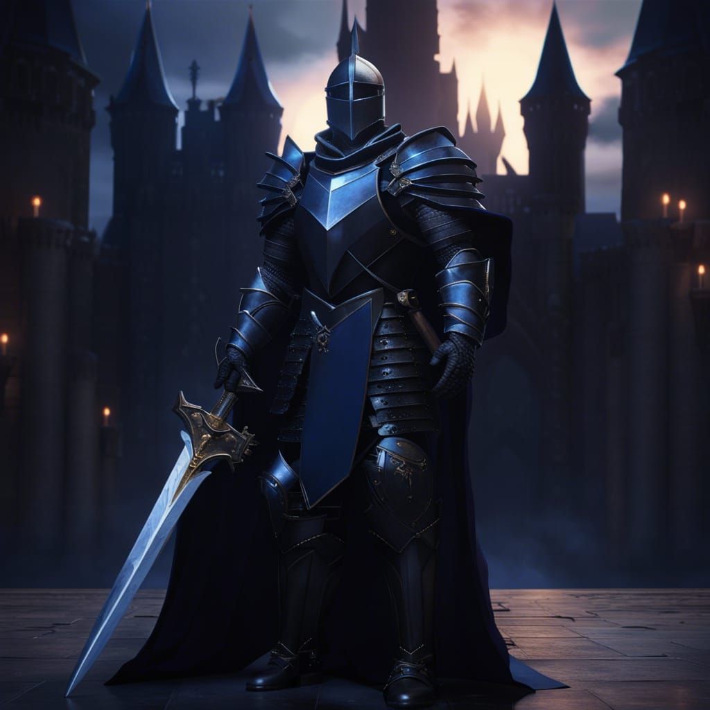 Dark Knight with Sword and Shield, Hyperdetailed Art