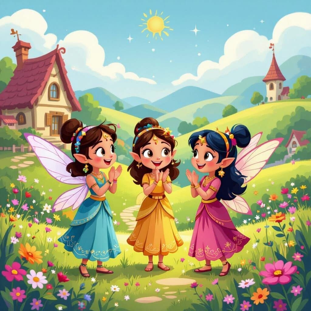 Animated Fairies Admire Magical Village in Chhota Bheem Cart...