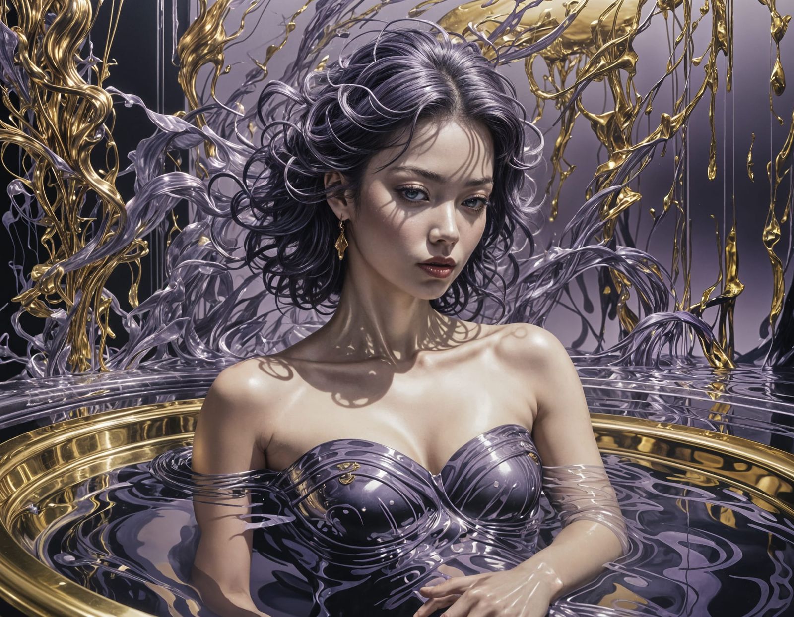 Sorayama-Inspired Purple Fembot: Monochromatic Seaweed Art