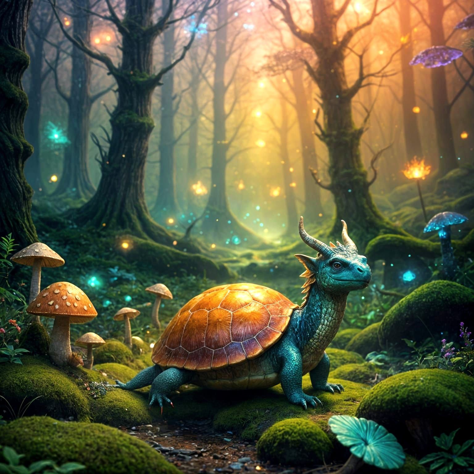 Fantasy illustration. Medium shot. A hybrid creature with tu...