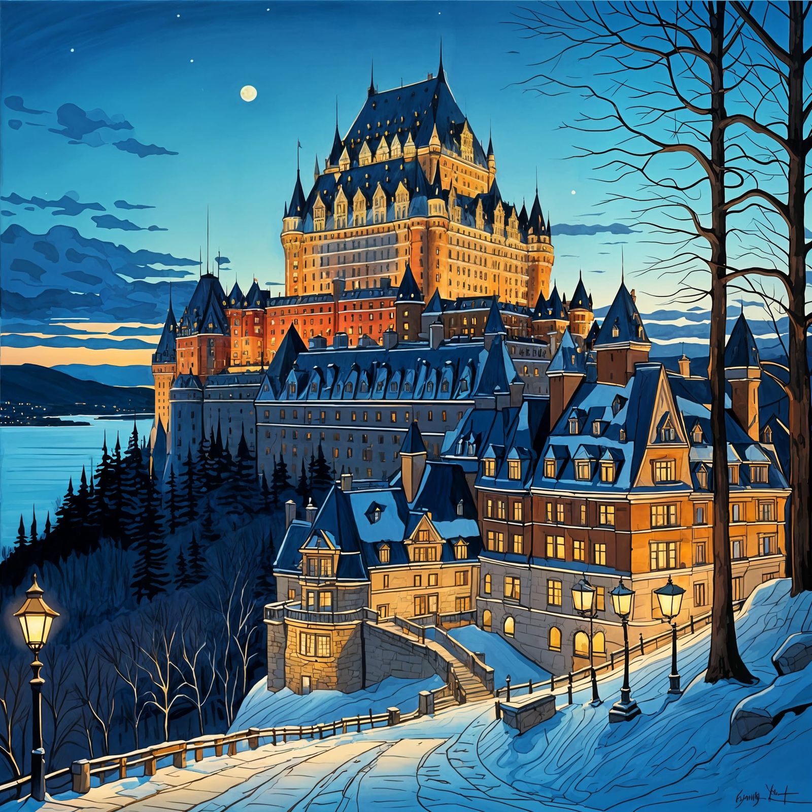 Neorenaissance Chateau Frontenac in Quebec Blue Hour