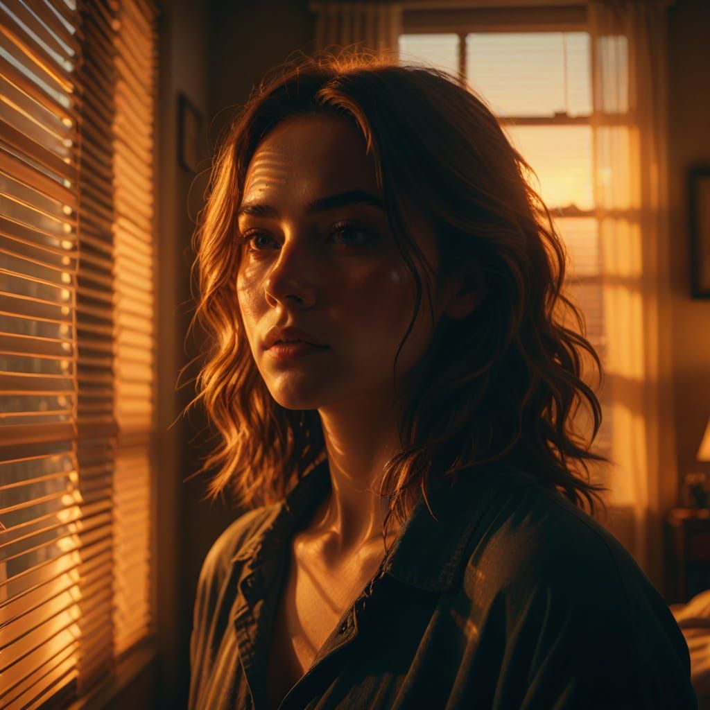 Woman in Dim Bedroom: Vibrant Maximalist Art