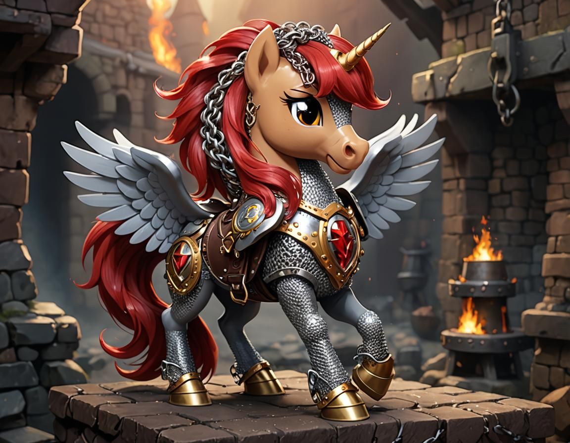 Armored Pegasus Pony in a Forge