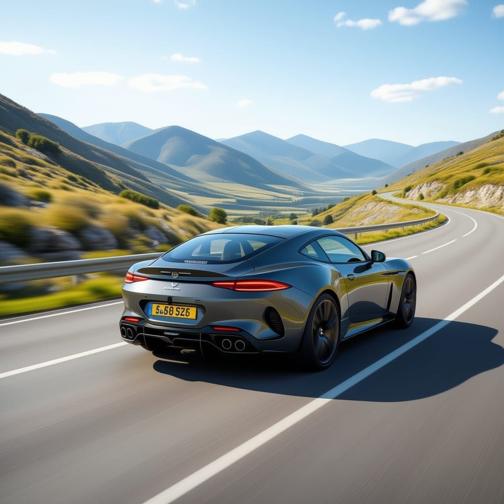 Sportscar Speeds Down Windy Country Road - Angular View