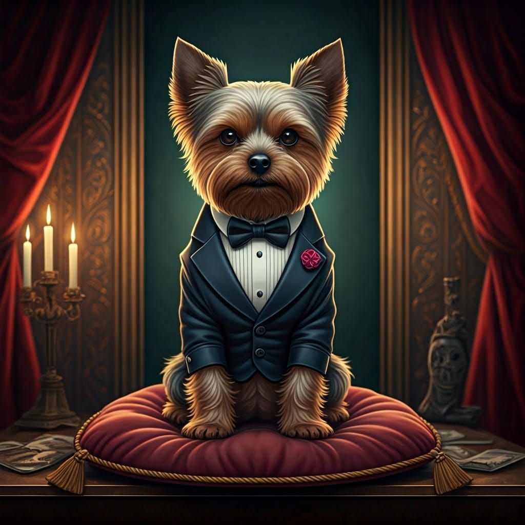 Yorkie Dog in Suit, Comic Book Art