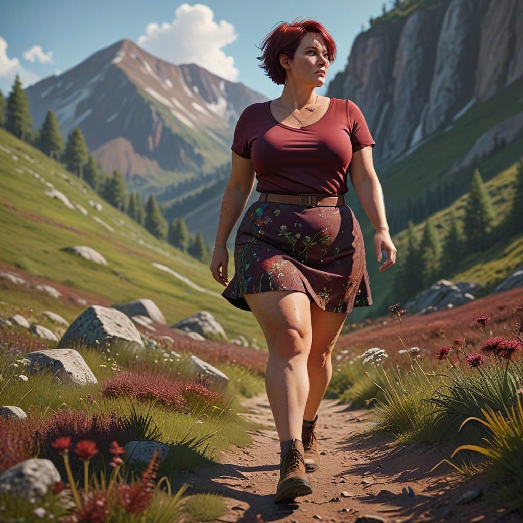 Vibrant Mountain Encounter in Hyperrealistic Style