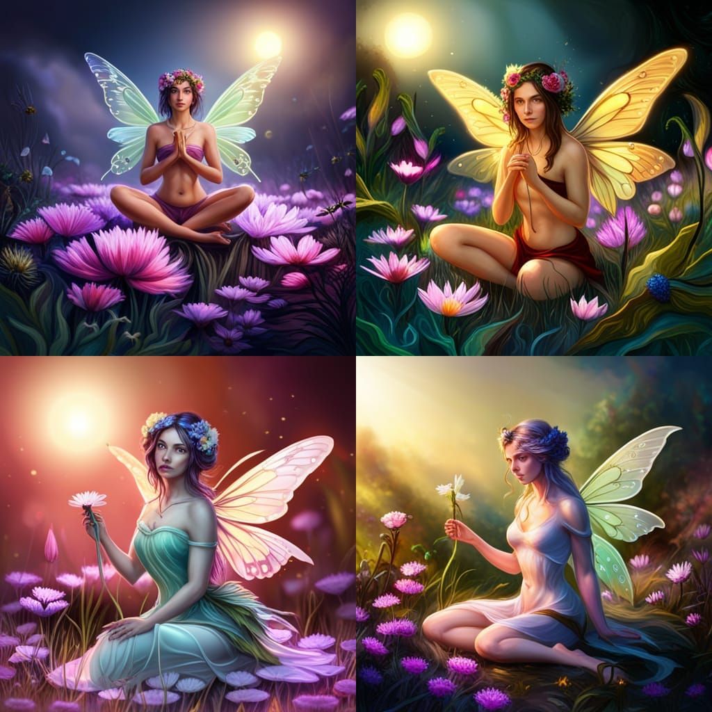 Magical Fairy on Flower, Oil Painting Style