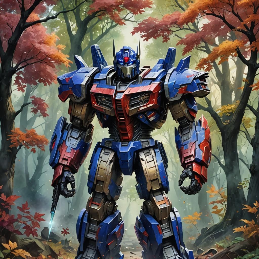 Deciduous Optimus Prime as woman Watercolor Deep Saturation