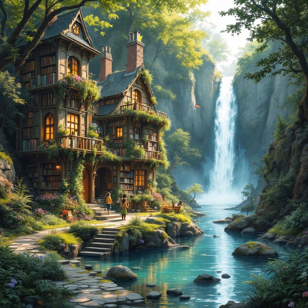 Enchanted Book Village in Golden Light