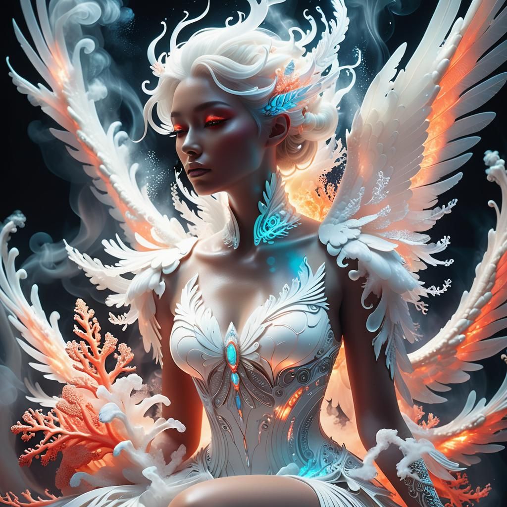 Luminescent White Creature with Iridescent Wings