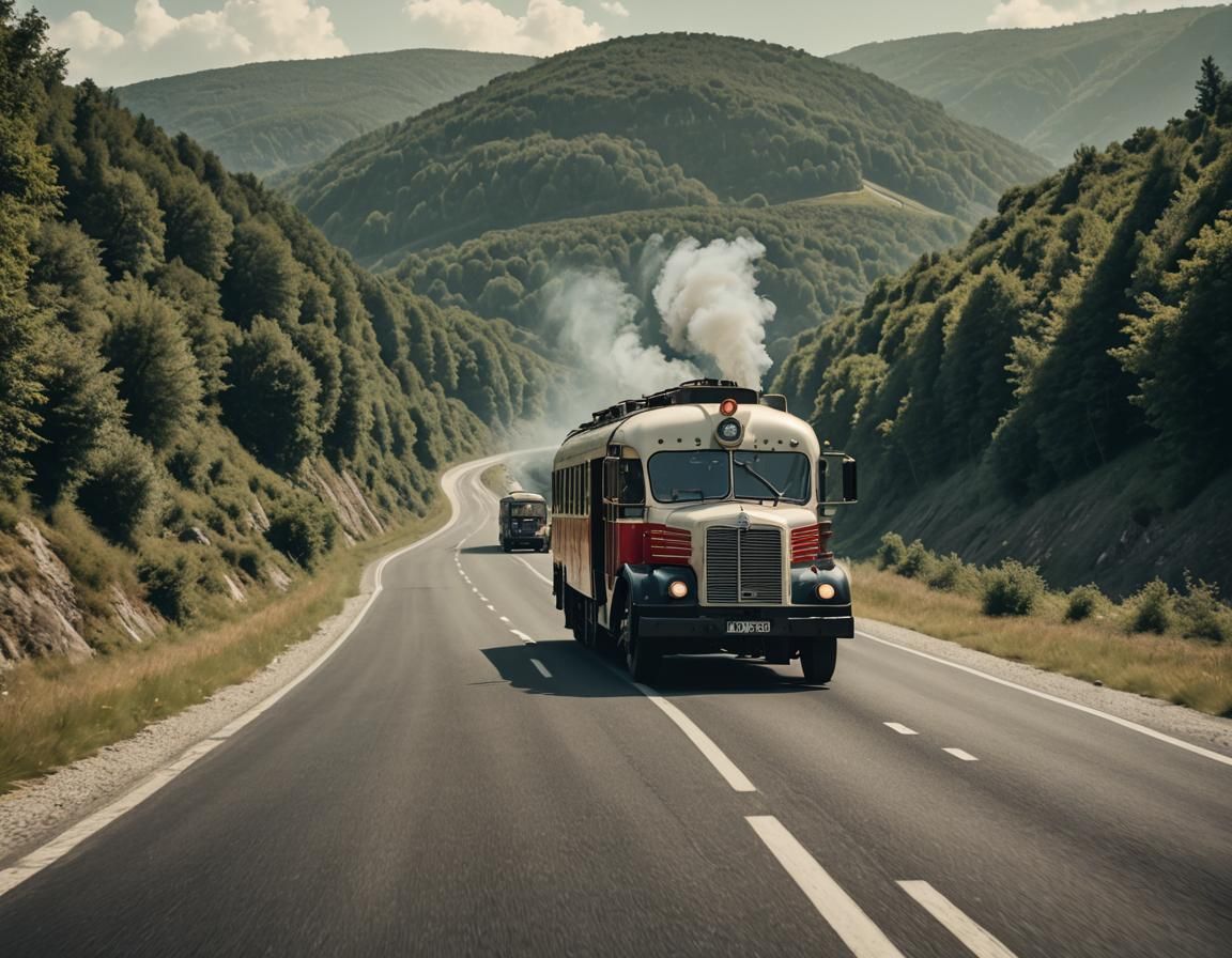 Futuristic Peugeot Steam Train Bus Concept on Highway