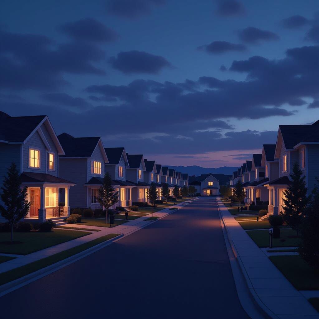 Surreal Twilight Suburban Neighborhood in Dreamy Photography...
