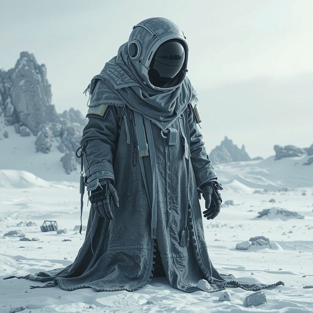 Robot Explorer on Barren Planet, Retro Sci-Fi Art