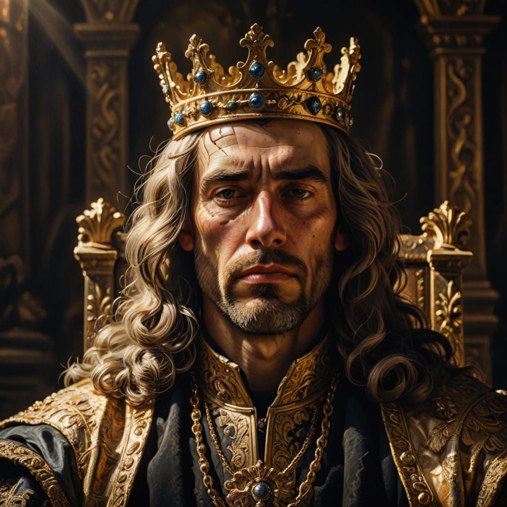 King With Broken Crown in Baroque Portrait