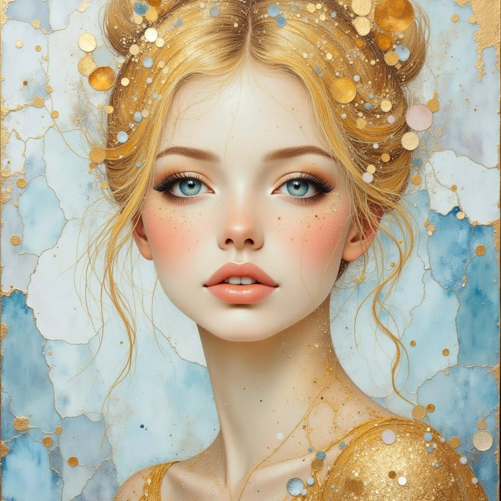 Smiling Blond Woman Portrait with Sparkle Lights