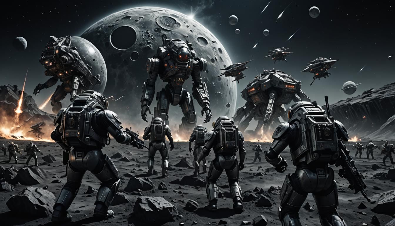 Moon Space War in H.R. Giger Style