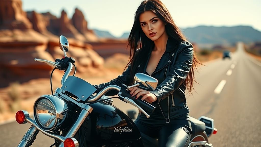 Model on Harley-Davidson in Red Canyon