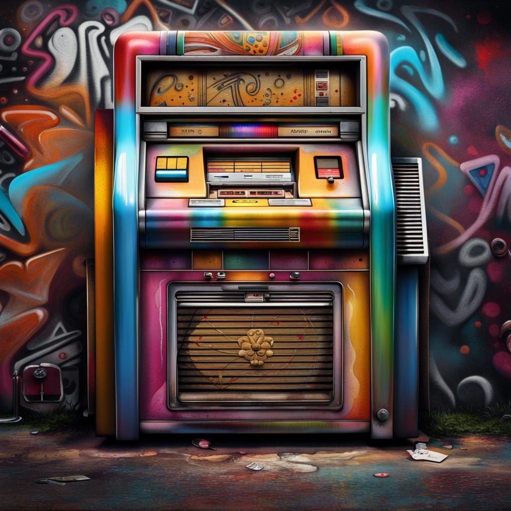 Jukebox Hero Graffiti Art in Hyperrealistic Style