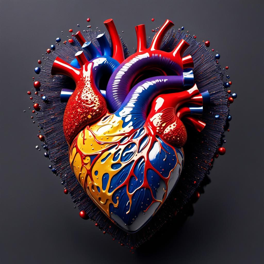 Mythical Cosmic Heart in Reflective Paint, 8K