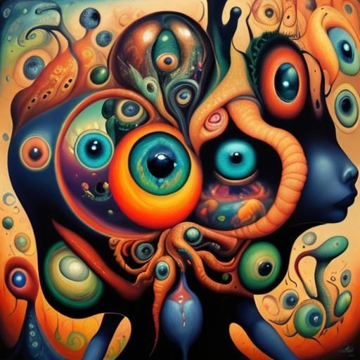 Surreal Creatures with Piercing Eyes in Oil Painting