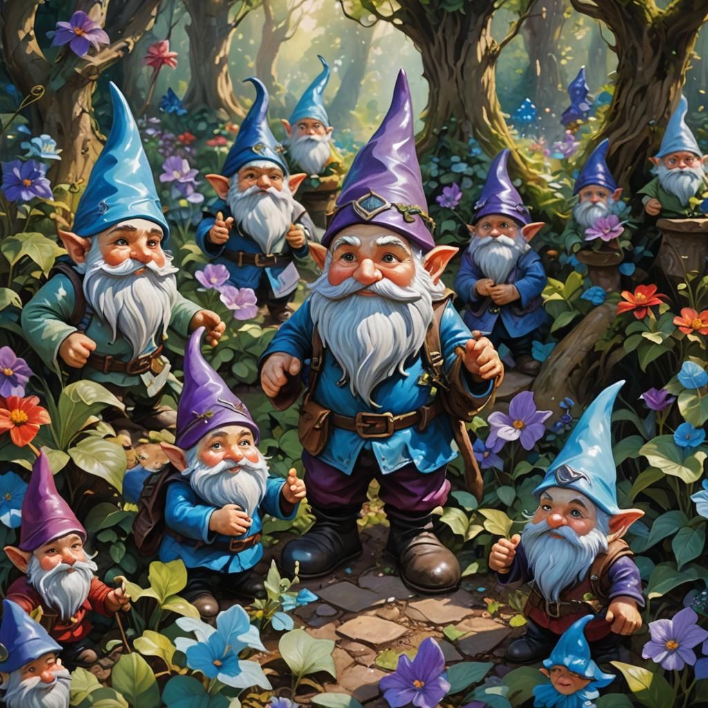 Gnome Clash in a Whimsical Garden