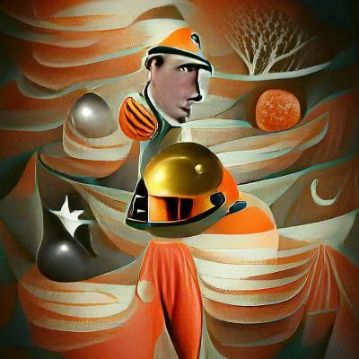Astronaut on Orange Planet in Art Deco Style