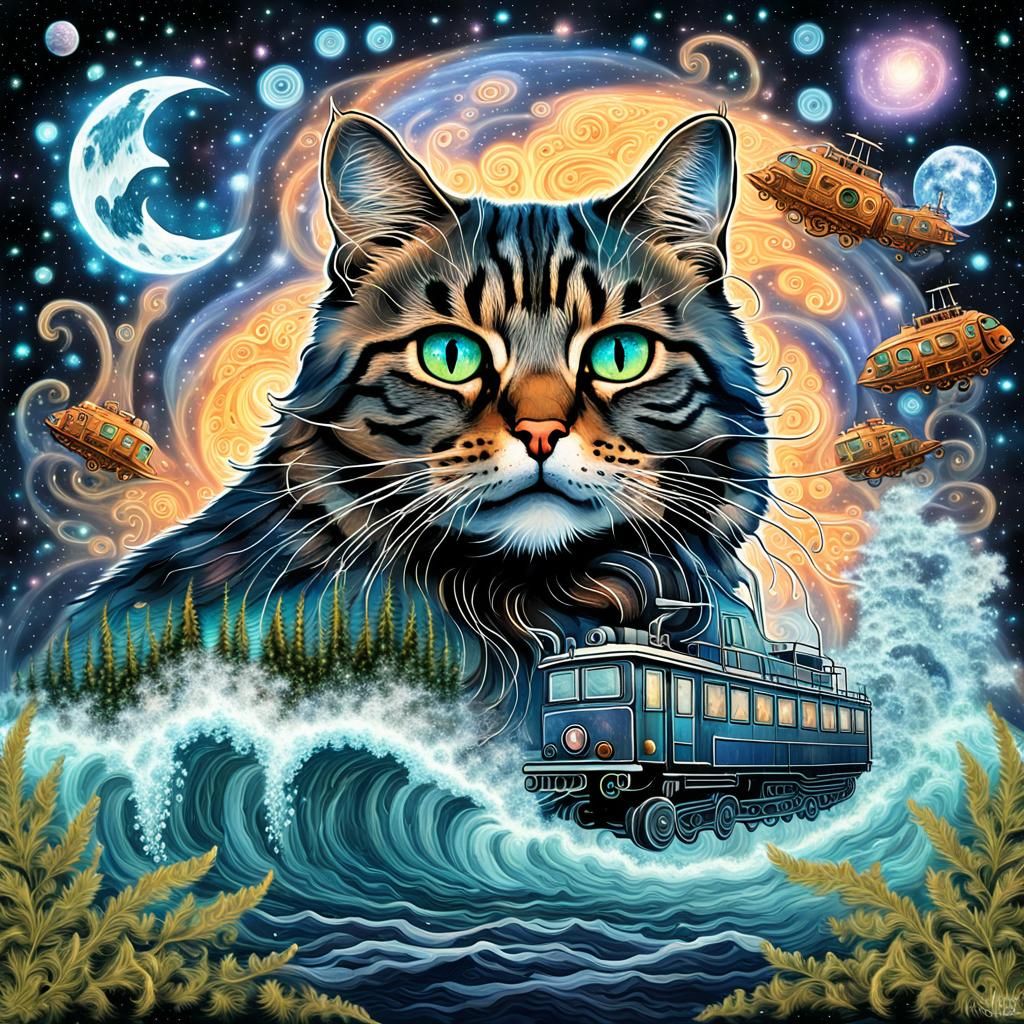 Surreal Cat Emerges From Starry Galaxy