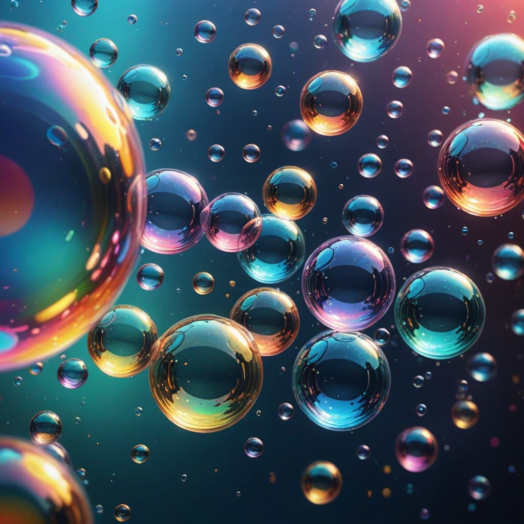 Iridescent Bubbles in Hyperrealistic Splash Art