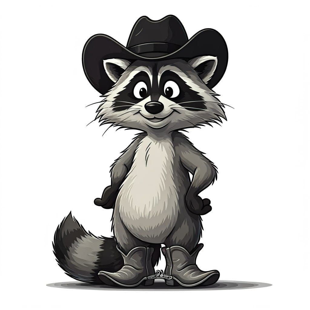 Whimsical Cartoon Raccoon in Classic Cowboy Attire