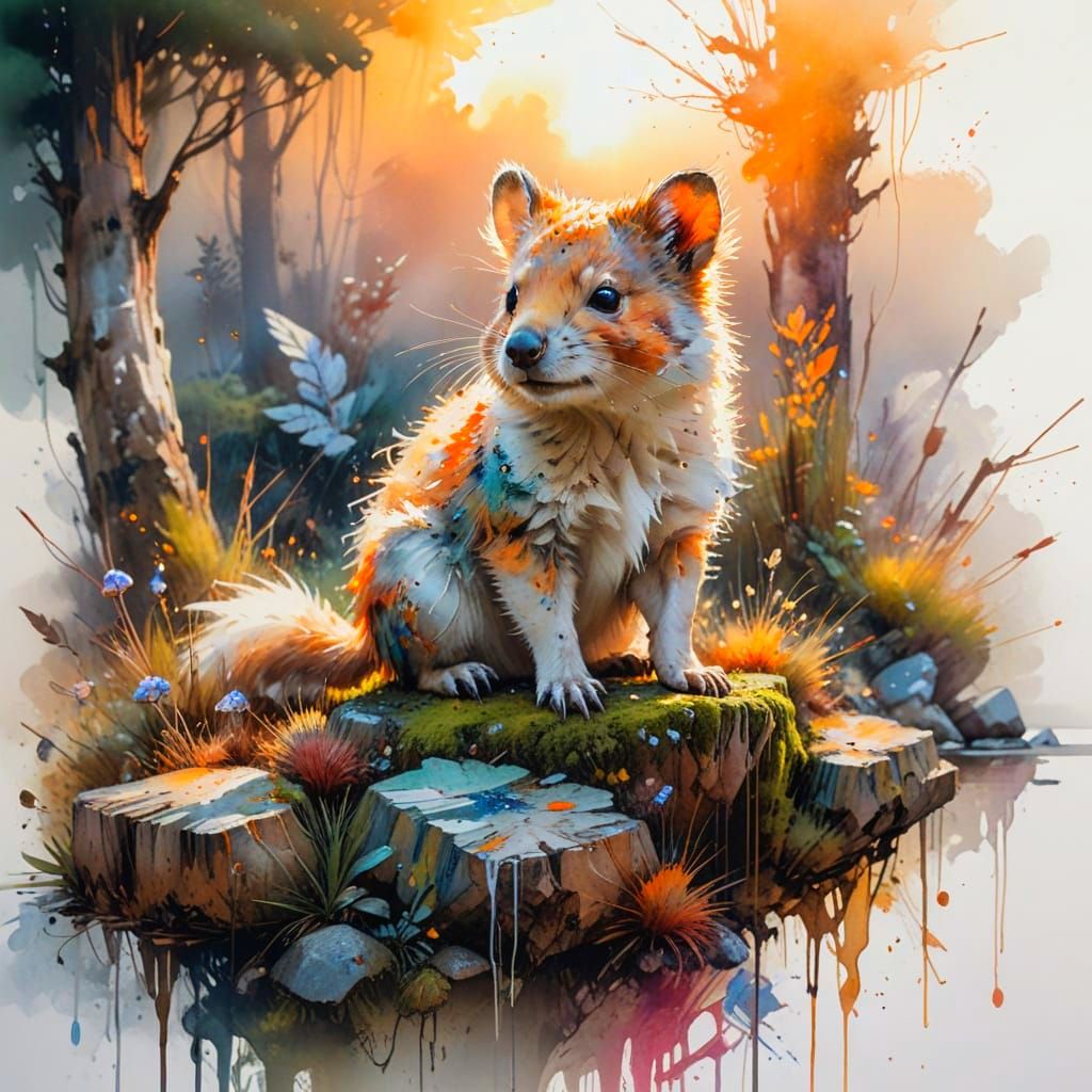 Quokkas at Sunrise: Neo-Impressionist Oil Painting