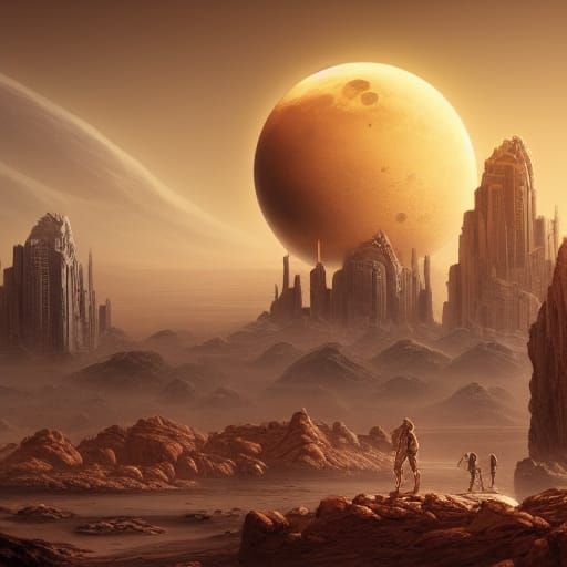 Futuristic Mars City with Astronauts in Digital Art