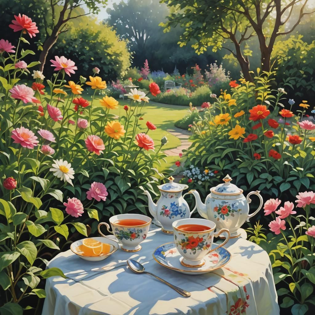 Morning Tea in a Garden Scene