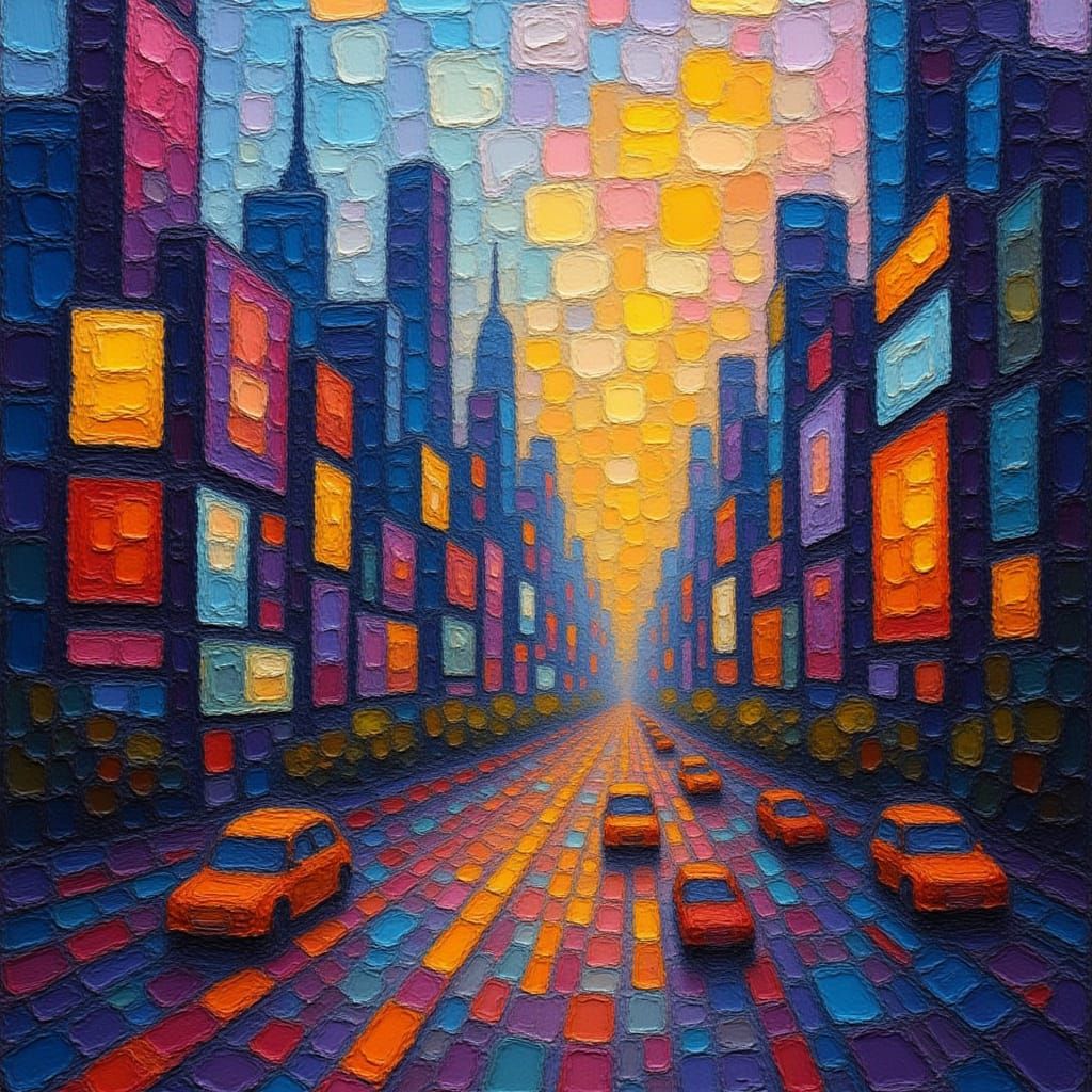 Vibrant Cityscape in Textured Impasto Paint