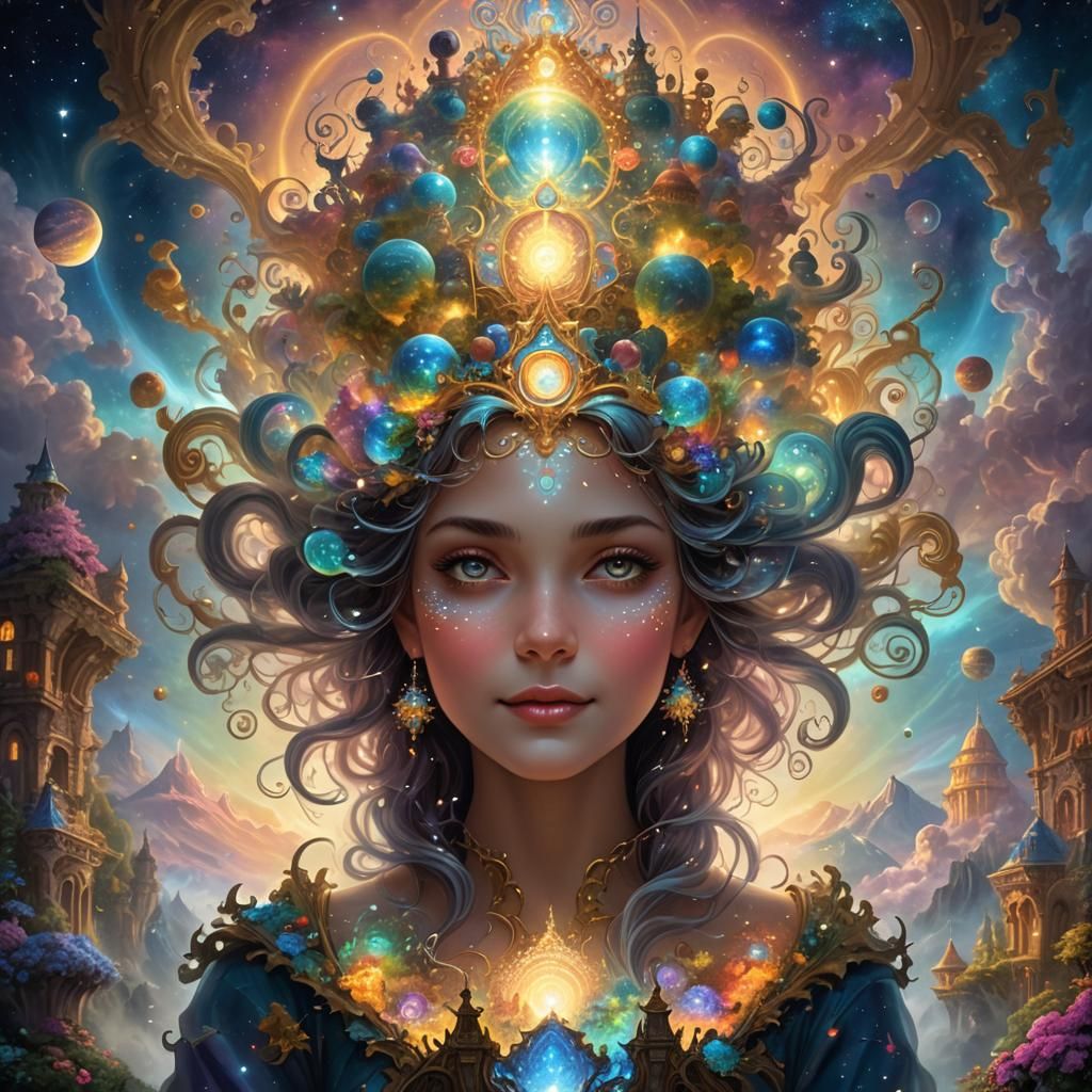 Magical Cosmic Wonderland Emerging from Head in 3D