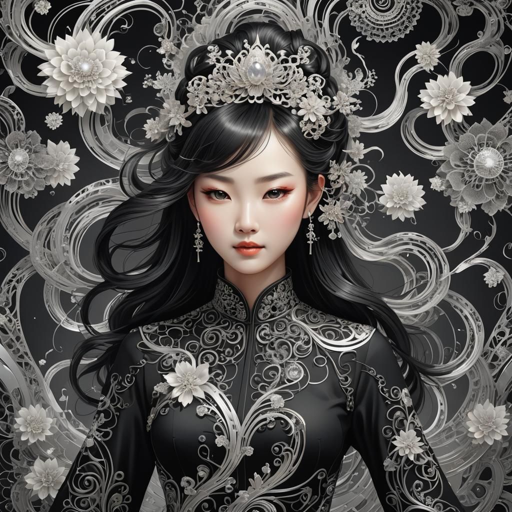 Ancient Chinese Girl with Intricate Hairpins