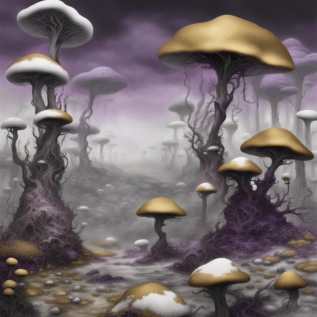 Eerie Fantasy Landscape with Fungal Growths